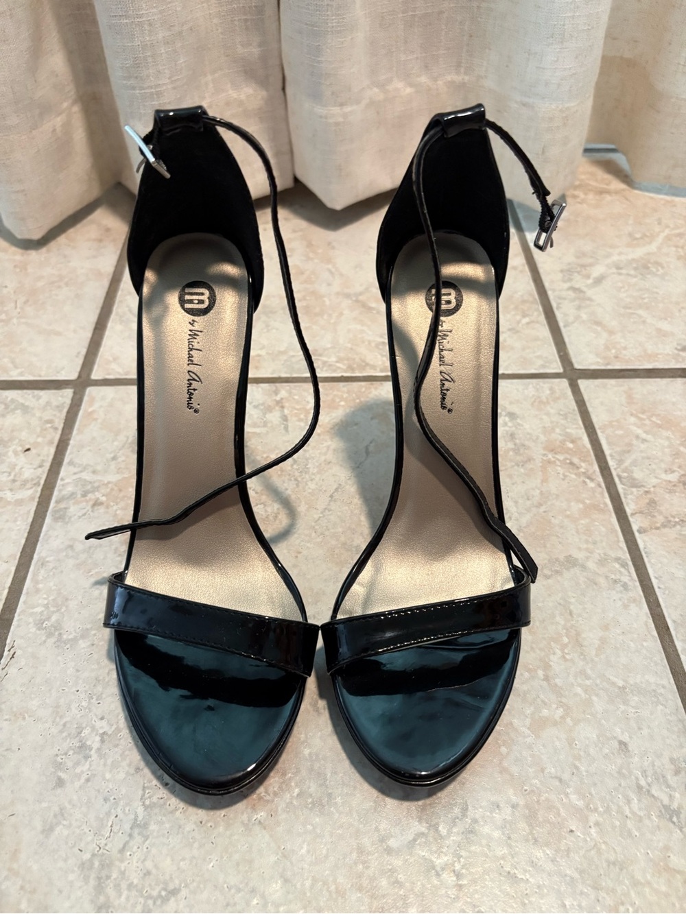 Michael Antonio Black Patent Open-Toe Ankle Strap Heels